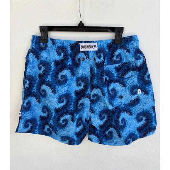 Bonni Beemers Mens Large Blue Tie-Dye Swim Shorts With Elastic Waist & Drawstrin - Picture 3 of 7